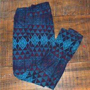 LuLaRoe Teal & Burgundy Geometric Leggings | Tall & Curvy | Soft Stretch